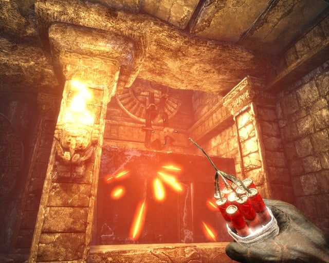 Throw dynamite at the chain. - Mayan Temple | Walkthrough - Walkthrough - Deadfall Adventures Game Guide & Walkthrough