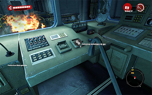 Enter the right cabin and use a red ladder to get into a control room - Stop the leaking gas | Prologue - The Storm - Prologue - The Storm - Dead Island Riptide Game Guide