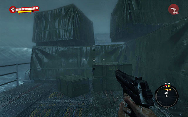 To continue a journey, you have to jump onto chests (screen above) - Find a way onto a main deck | Prologue - The Storm - Prologue - The Storm - Dead Island Riptide Game Guide