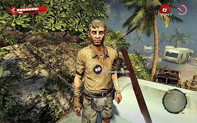 When you eliminate all zombies, approach the trailer, get on its roof and talk with Luke - Rescue Luke | Side missions - Jungle - Side missions - Jungle - Dead Island Riptide Game Guide