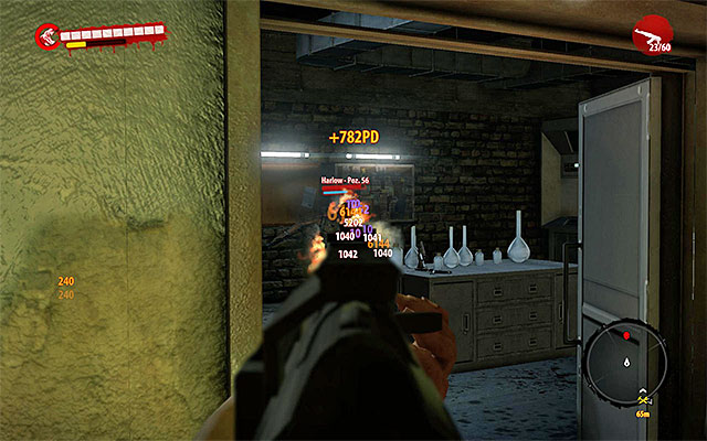 Immediately after finishing the cut scene, exit the room where youve talked with Harlow, as shell start firing at you - Defeat Harlow | Chapter 13 - With the Tide - Chapter 13 - With the Tide - Dead Island Riptide Game Guide