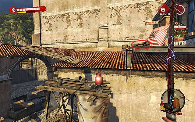 When you get there, jump onto a wooden construction and then onto a northern roof - On the Edge | Side missions - Henderson - Side missions - Henderson - Dead Island Riptide Game Guide