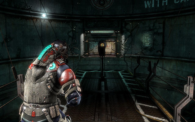 After riding the elevator down, youll walk through the first corridor, getting rid of Necromorph who will appear here, until you get to the silo with a moving catwalk - Investigate Carvers vision | Co-op missions: Marker Containment - Co-op missions: Marker Containment - Dead Space 3 Game Guide