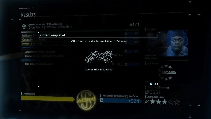 As a reward for completing the order, you will receive a new motorcycle - Chapter 3 - Fragile | Death Stranding Walkthrough - Main story - Death Stranding Guide