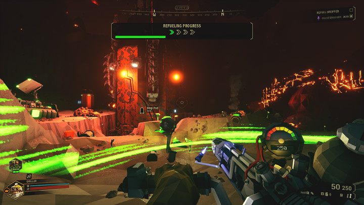 Once the fuel connector has been successfully deployed, you will begin the refueling phase - Deep Rock Galactic: Salvage Operation, Finishing the mission and evacuation - Salvage Operation - Deep Rock Galactic Guide