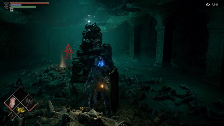 At the bottom, on one side you will see a Red Phantom, and on the other an NPC, Saint Urban, who after talking to you will go to the Nexus, where he will offer much better miracles - Demons Souls Remake: The Ritual Path (4-2) - walkthrough - Temple of Storms (Region 4) - Demons Souls Remake Guide