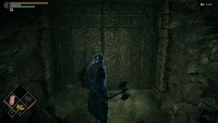 While you're upstairs, stand on the button - Demons Souls Remake: The Ritual Path (4-2) - walkthrough - Temple of Storms (Region 4) - Demons Souls Remake Guide