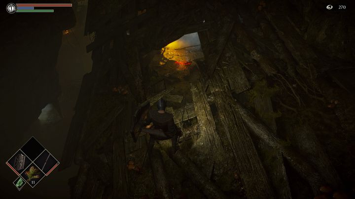 After another jump on the next platform down, be careful, because the wood will break and you will fall into a group of opponents, located on both sides - Demons Souls Remake: Depraved Chasm (5-1) - walkthrough - Valley of Defilement (Region 5) - Demons Souls Remake Guide