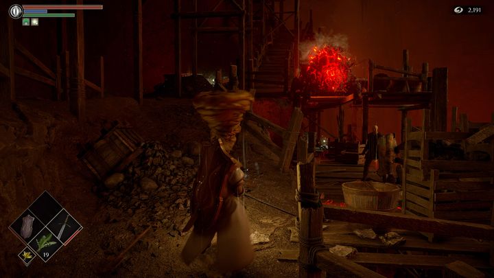 On the lower floor, you will see a new NPC standing next to a large, fiery lizard - Demons Souls Remake: The Tunnel City (2-2) - walkthrough - Tunnel of the Stone Fang (Region 2) - Demons Souls Remake Guide