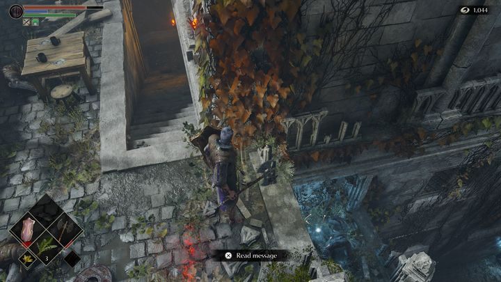 If you go down the stairs, at the end of the corridor you will find an enemy and a few items to pick up - Demons Souls Remake: Inner Ward (1-3) - walkthrough - Boletarian Palace (Region 1) - Demons Souls Remake Guide