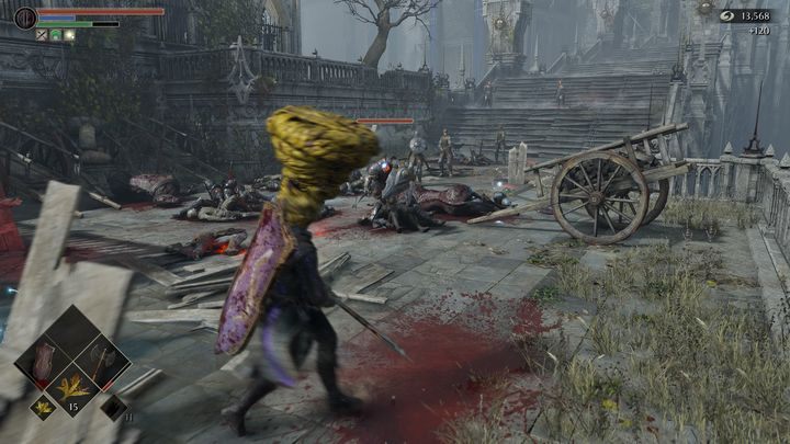 Additionally, on the stairs in the distance there are three knights, who are much more difficult to defeat - Demons Souls Remake: Inner Ward (1-3) - walkthrough - Boletarian Palace (Region 1) - Demons Souls Remake Guide