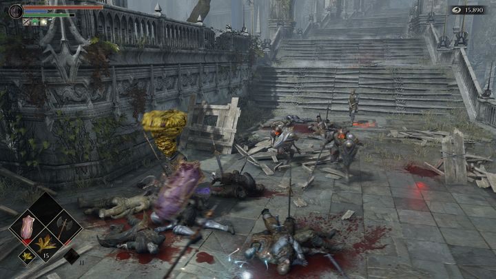 After defeating the enemies, you have no choice but to go up the stairs to the very top - Demons Souls Remake: Inner Ward (1-3) - walkthrough - Boletarian Palace (Region 1) - Demons Souls Remake Guide