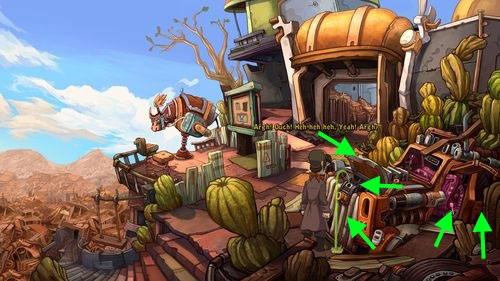 Go to the front gate of the village - Find coffee water ingredients | Part 1 - Kuvaq - Part 1 - Kuvaq - Deponia Game Guide & Walkthrough