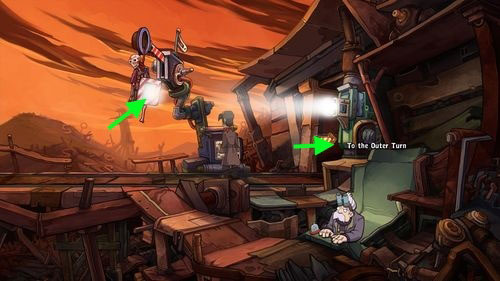 A semaphores arm will raise and the mirror will reflect lamp light - Place Goal in the mine cart | Part 2 - Junk Mine - Part 2 - Junk Mine - Deponia Game Guide & Walkthrough