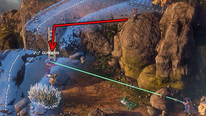 You will eventually reach two civilians who are under the bandits fire (M2,3) - Desperados 3: Save McCoy - mission 2, walkthrough - Mission 2 - Running Late on Payday - Desperados 3 Guide