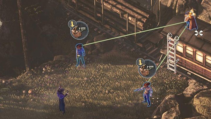 In the next area, you will notice two bandits aiming at McCoy (M2,4) - Desperados 3: Save McCoy - mission 2, walkthrough - Mission 2 - Running Late on Payday - Desperados 3 Guide