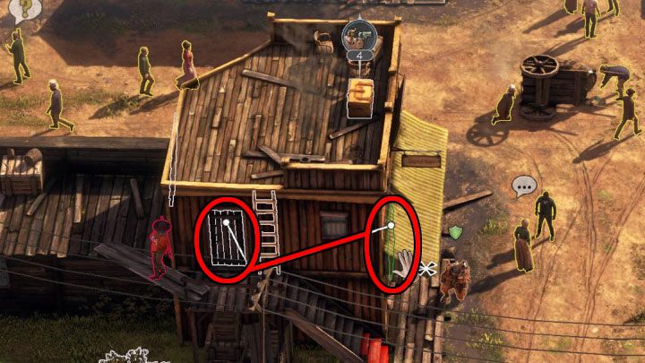The stable has three main entrances (M3,3) - Desperados 3: Escape from an ambush and kill Jarvis - mission 3, walkthrough - Mission 3 - Troublemakers in Flagstone - Desperados 3 Guide