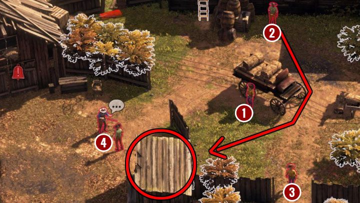 Its best to eliminate Jarvis in an arranged accident and you have to move Cooper to a small roof (M3,5) marked on the picture above - Desperados 3: Escape from an ambush and kill Jarvis - mission 3, walkthrough - Mission 3 - Troublemakers in Flagstone - Desperados 3 Guide