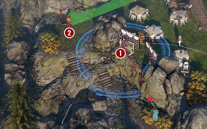 While walking along the southern path, remain in crouched stance as Cooper may be spotted by a bandit from the eastern balcony of the property (M4,20) - Desperados 3: Get Cooper to the mayors office - mission 4, walkthrough - Mission 4 - Until Death Do Us Part - Desperados 3 Guide