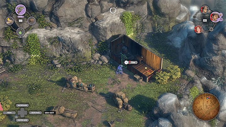 Dynamite available in the shooting range (M7,3) is also stored in a small building - Desperados 3: Mission 6 - map, badges - Mission 6 - The Bridge at Eagle Falls - Desperados 3 Guide