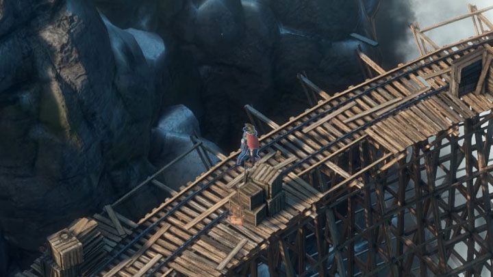 Slowly head towards the railway bridge (M6,5) - you have to cross it - Desperados 6: Walk over the bridge and get a disguise - mission 6, walkthrough - Mission 6 - The Bridge at Eagle Falls - Desperados 3 Guide