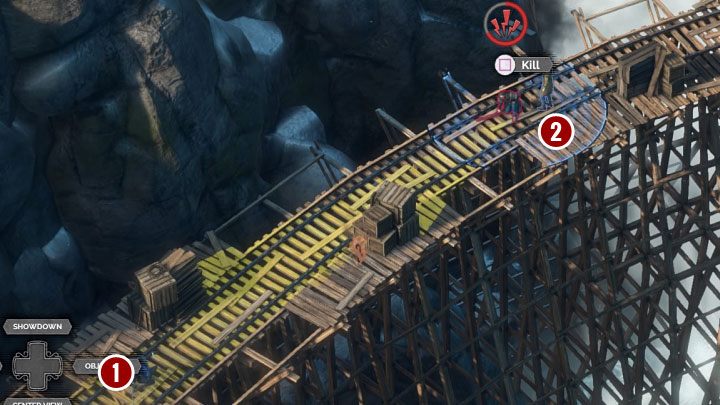 Long Coat opponent can be killed, which requires cooperation of McCoy and Cooper - Desperados 6: Walk over the bridge and get a disguise - mission 6, walkthrough - Mission 6 - The Bridge at Eagle Falls - Desperados 3 Guide