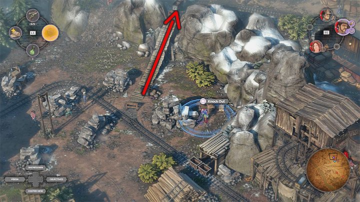 The last and third path to the area with dynamite is located in the side part of the quarry (M6,16) - Desperados 3: Find the dynamite, option 2 - mission 6, walkthrough - Mission 6 - The Bridge at Eagle Falls - Desperados 3 Guide