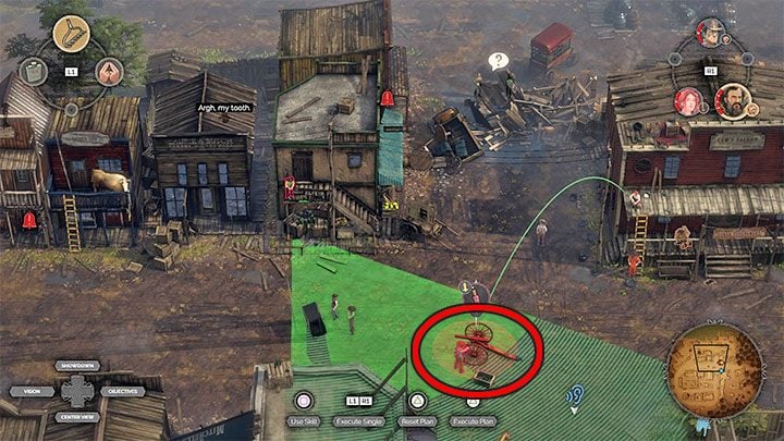 The main junction in the town (M8,5) is quite problematic - Desperados 3: Get a disguise and find McCoy - mission 8, walkthrough - Mission 8 - One Hell of a Night - Desperados 3 Guide