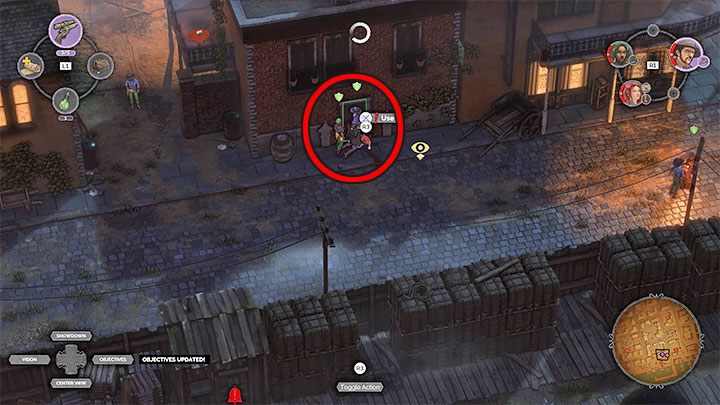 The transition to the back alleys and a new part of the map is located near Pier 9 associated with the previous main objective of the mission (M10,8) - Desperados 3: Reach the office in the warehouse zone - mission 10, walkthrough - Mission 10 - Back Alley Jazz - Desperados 3 Guide