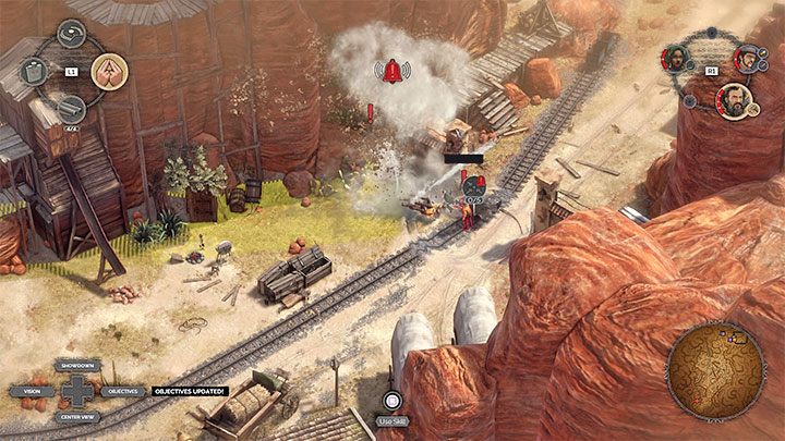 After you pick up the dynamite, you have a certain amount of time to throw it before it explodes - Desperados 3: Mission 13 - map, badges - Mission 13 - A Cart Full of Gunpowder - Desperados 3 Guide