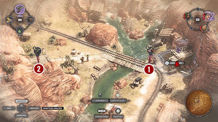 This option assumes the choice of the left path (M13,6), which is the one behind the tower with the sniper you eliminated earlier - Desperados 3: Push the wagon to the gate - mission 13, walkthrough - Mission 13 - A Cart Full of Gunpowder - Desperados 3 Guide