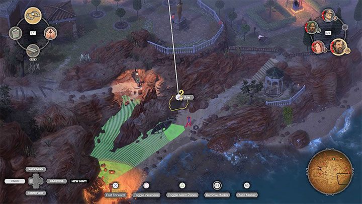 Going through the caves will allow you to get to the opposite side of the gardens - this location is shown in the screenshot above - Desperados 3: Distract guests with a garden device - mission 15, walkthrough - Mission 15 - A Captain of Industry - Desperados 3 Guide