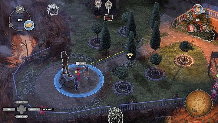 The teams task is to light the large bulb in the back garden (M15,16) - Desperados 3: Distract guests with a garden device - mission 15, walkthrough - Mission 15 - A Captain of Industry - Desperados 3 Guide