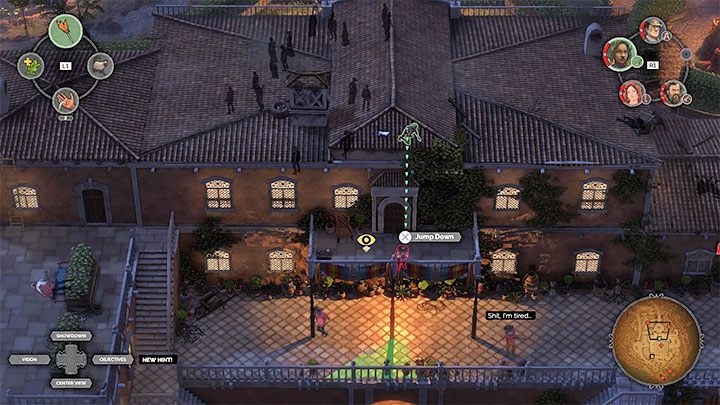 The second group is located directly above the entrance to the inner courtyard - Desperados 3: Stun and kidnap Devitt - mission 15, walkthrough - Mission 15 - A Captain of Industry - Desperados 3 Guide