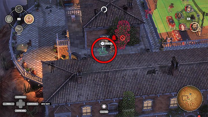 The third group is on the upper levels in the part of the property closest to the cliff - Desperados 3: Stun and kidnap Devitt - mission 15, walkthrough - Mission 15 - A Captain of Industry - Desperados 3 Guide