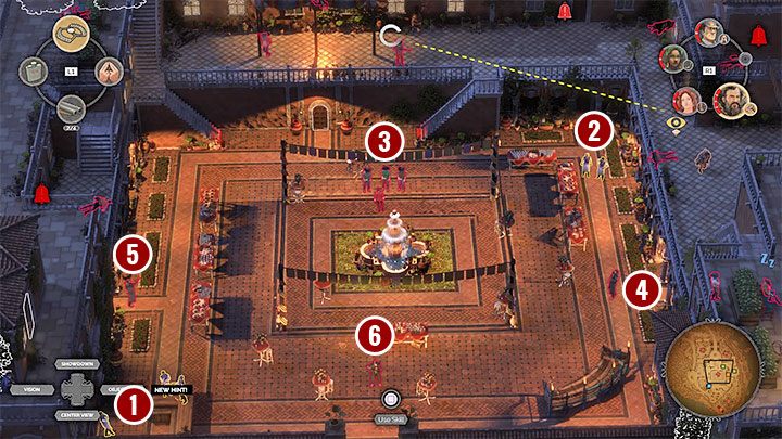 Ultimately, you should have a situation where no opponent facing the main courtyard (M15,19) is present on the upper levels (M15,19) - Desperados 3: Stun and kidnap Devitt - mission 15, walkthrough - Mission 15 - A Captain of Industry - Desperados 3 Guide