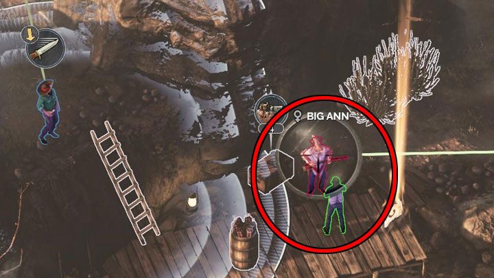 The last civilian from the fifth place is the most problematic - he is being interrogated by Big Ann (M2,17) - Desperados 3: Mission 2 - map, badges - Mission 2 - Running Late on Payday - Desperados 3 Guide