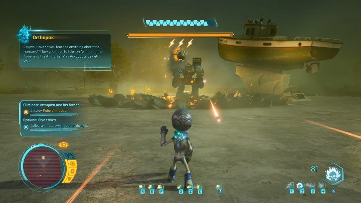 Since the first phase the boss has a wide range of attacks - Destroy All Humans 2020: Robo-Armiquist boss fight walkthrough, how to beat? - Bosses - Destroy All Humans Remake Guide