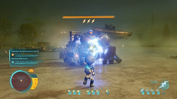 Starting the second wave, take advantage of the moment when the boss tries to get up - Destroy All Humans 2020: Robo-Armiquist boss fight walkthrough, how to beat? - Bosses - Destroy All Humans Remake Guide