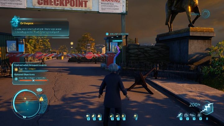 As a scientist, approach the soldiers guarding the entrance - Destroy All Humans 2020: Mr. Crypto goes to capitol city - Entering the Octagon - Walkthrough - Destroy All Humans Remake Guide