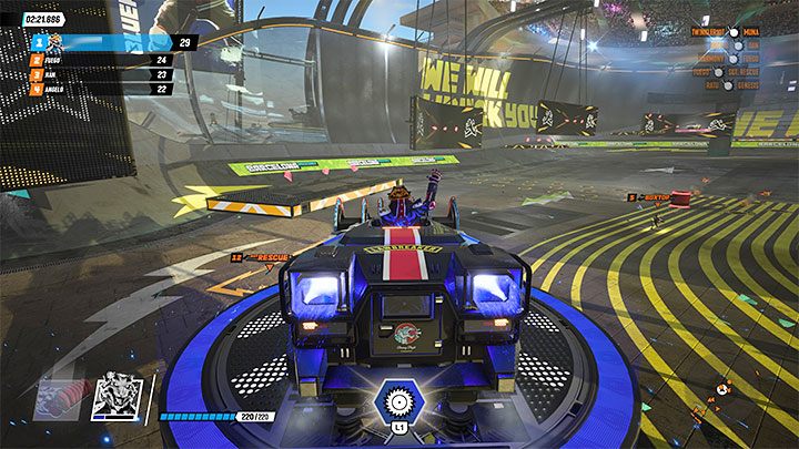 Regardless of whether you play as the suggested Bluefang or as any other hero, call your Mega Vehicle as soon as it's possible - Destruction AllStars: Winning your first match - Basics - Destruction AllStars Guide