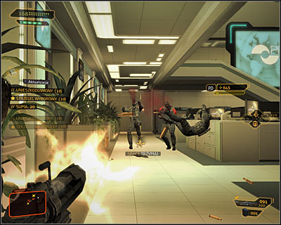 Dont waste time on using Eliza Cassans computer, as getting noticed by the security cameras shouldnt be too much of a problem for you - (2) Aggressive solution: Getting out of the ambush - Confronting Eliza Cassan - Deus Ex: Human Revolution Game Guide
