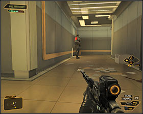 If you begin the game by the destroyed wall or dont want to get onto the balcony from the directing rooms side, you can head to the south stairs leading onto level 4 - (3) Peaceful solution: Reaching the staircase at the back of the studio - Confronting Eliza Cassan - Deus Ex: Human Revolution Game Guide