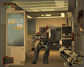 You can take care of the enemies following one of two basic tactics - (3) Aggressive solution: Reaching the staircase at the back of the studio - Confronting Eliza Cassan - Deus Ex: Human Revolution Game Guide