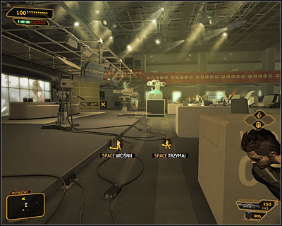 Throughout the fights you should definitely look out for the active turret inside the main TV studio room on the third level (screen above) - (3) Aggressive solution: Reaching the staircase at the back of the studio - Confronting Eliza Cassan - Deus Ex: Human Revolution Game Guide