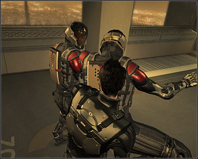 Right after reaching the lowest level, take care of the two nearby guards - (4) Aggressive solution: Reaching the funicular - Confronting Eliza Cassan - Deus Ex: Human Revolution Game Guide