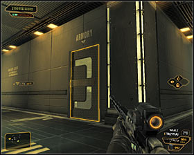 Go out of the room and carefully go BELOW the security camera #1 - (7) Peaceful solution: Reaching the staircase - Confronting Eliza Cassan - Deus Ex: Human Revolution Game Guide