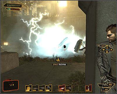 Be sure to hide now using one of walls in the west building, and thats because in few moments an enemy combat machine will be dropped onto the battlefield - (1) Peaceful solution: Getting out of the construction site - Find Vasili Sevchenkos GPL Device - Deus Ex: Human Revolution Game Guide