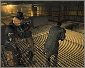 Next two enemies stand close to each other #1, so the best idea is to bypass them - (4) Peaceful solution: Getting into the Harvesters hideout - Find Vasili Sevchenkos GPL Device - Deus Ex: Human Revolution Game Guide