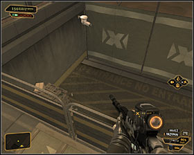 If your camouflage is not advanced enough, I suggest choosing an alternate route leading to the actual mission goal - (4) Peaceful solution: Retrieving the package from the shed - Stowing Away - Deus Ex: Human Revolution Game Guide